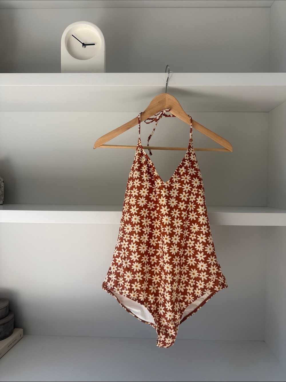 Rylee + Cru Women’s Swimsuit Floral Halter One-Piece - Rust & Cream daisies